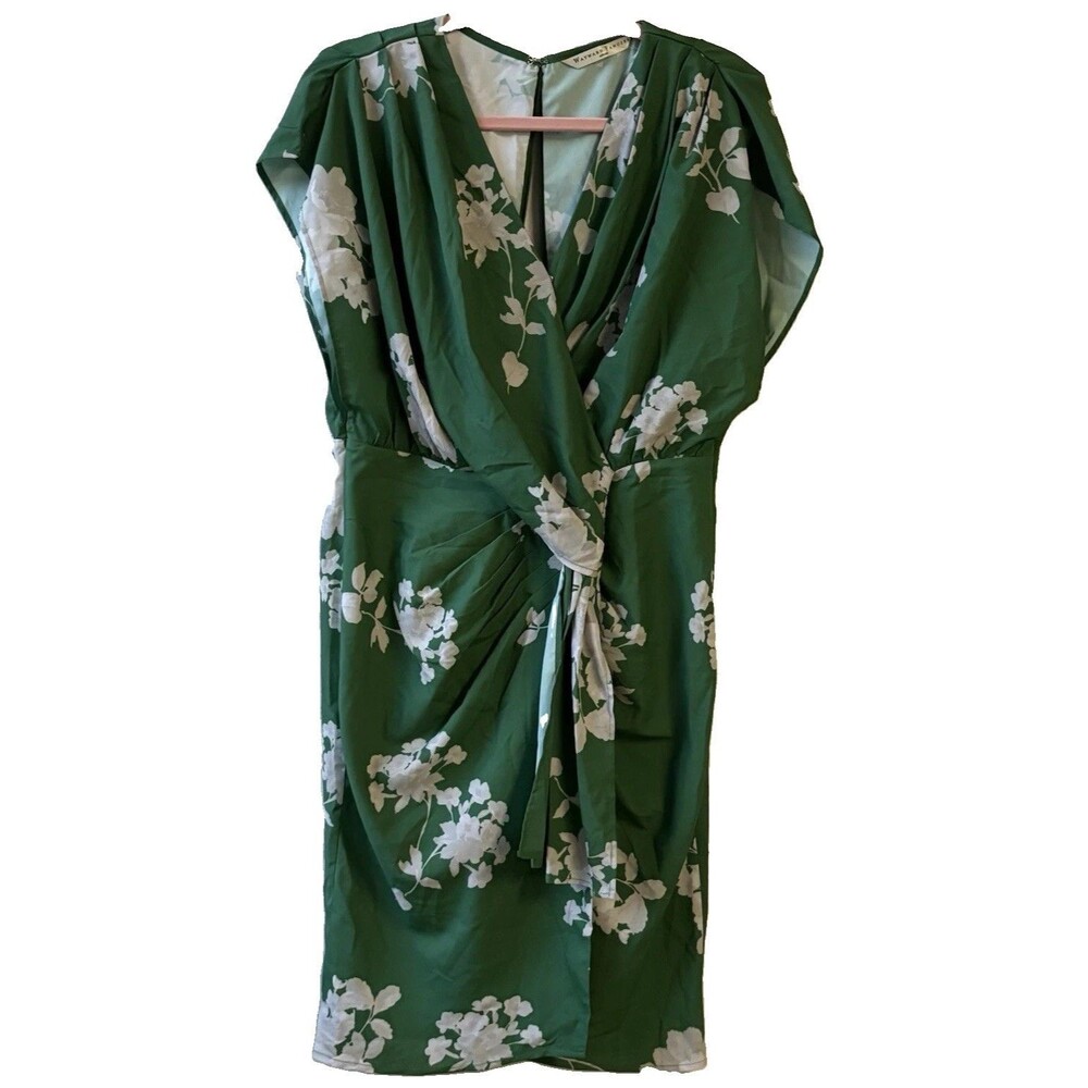 Wayward Fancies Green/White Floral Wrap Dress V-Neck Dolman Short Sleeve L